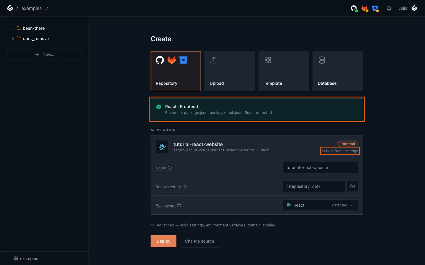Pick a repo. The framework is detected.